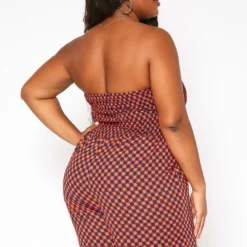 Asoph Plus Size Checker Dotted Print Tube Romper -Radiant Drape Sales 2018033 110 2