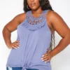 Asoph Plus Size Crochet Hem Tassel Front Tank Top