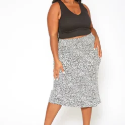 Asoph Plus Size Leopard Print High Waist Midi Skirt
