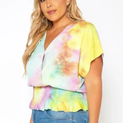 Asoph Plus Size Tie Dye Smocked Top -Radiant Drape Sales 2018084 145 1