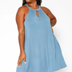 Asoph Plus Size Keyhole Front Flare Mini Dress