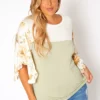 Asoph Plus Size Floral Sleeve Color Block Shirt