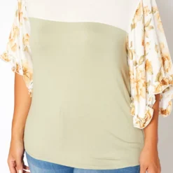 Asoph Plus Size Floral Sleeve Color Block Shirt -Radiant Drape Sales 2018205 151 4