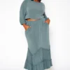 Asoph Plus Size Ruffle Trim Knit Maxi Skirt