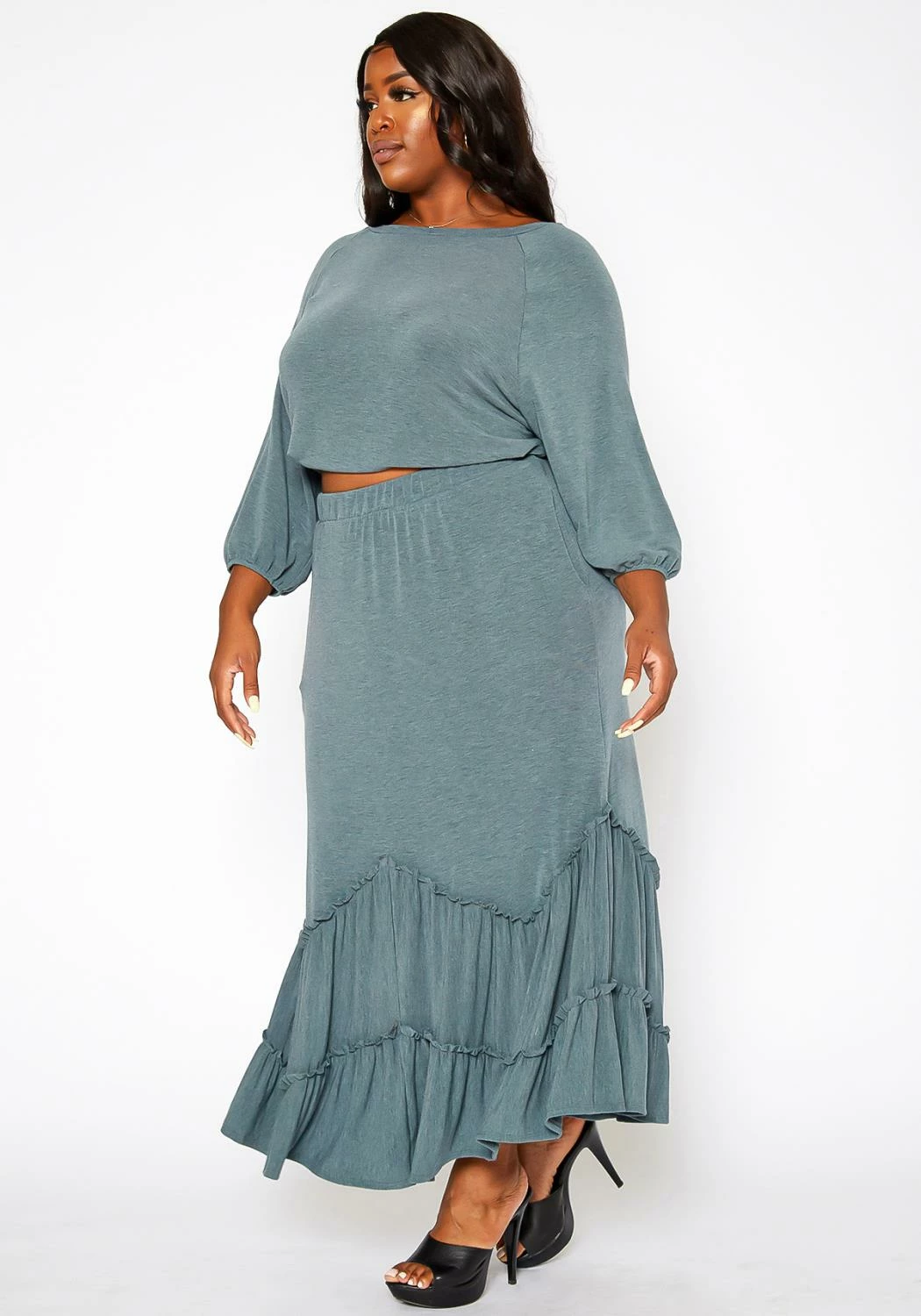 Asoph Plus Size Ruffle Trim Knit Maxi Skirt 3 Asoph Plus Size Ruffle Trim Knit Maxi Skirt - Image 3