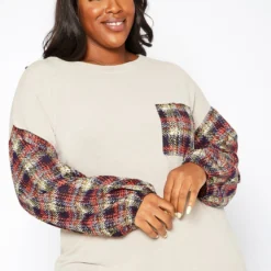 Asoph Plus Size Plaid Print Sweatshirt