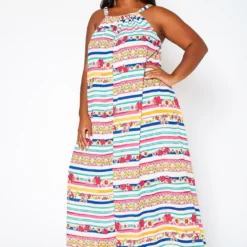 Asoph Plus Size Floral Striped Maxi Flare Dress -Radiant Drape Sales 2018242 128 2