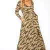 Asoph Plus Size Camo Print Fit & Flare Maxi Dress