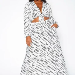 Asoph Plus Size Statement Crop Top & Maxi Skirt Set