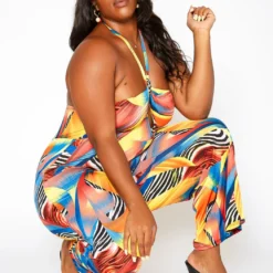 Asoph Plus Size Show Off Halter Neck Flare Jumpsuit