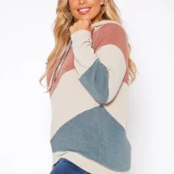 Asoph Plus Size Soft Hooded Color Splice Sweater -Radiant Drape Sales 2018259 118 2