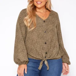 Asoph Plus Size Leopard Print Long Sleeve Top