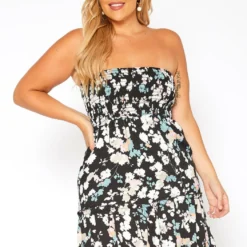 Asoph Plus Size Smocked Floral Print Mini Dress