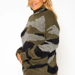Asoph Plus Size Camo Print Funnel Neck Sweater -Radiant Drape Sales 2018354 354 2