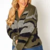 Asoph Plus Size Camo Print Fuzzy Knit Cardigan