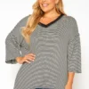 Asoph Plus Size Pin Striped V Neck Shirt