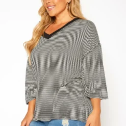 Asoph Plus Size Pin Striped V Neck Shirt -Radiant Drape Sales 2018384 001 2