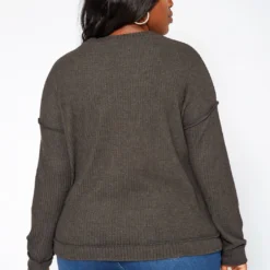 Plus Size Waffle Knit V Neck Top -Radiant Drape Sales 2018410 108 3