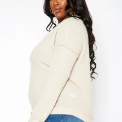 Plus Size Waffle Knit V Neck Top -Radiant Drape Sales 2018410 115 2