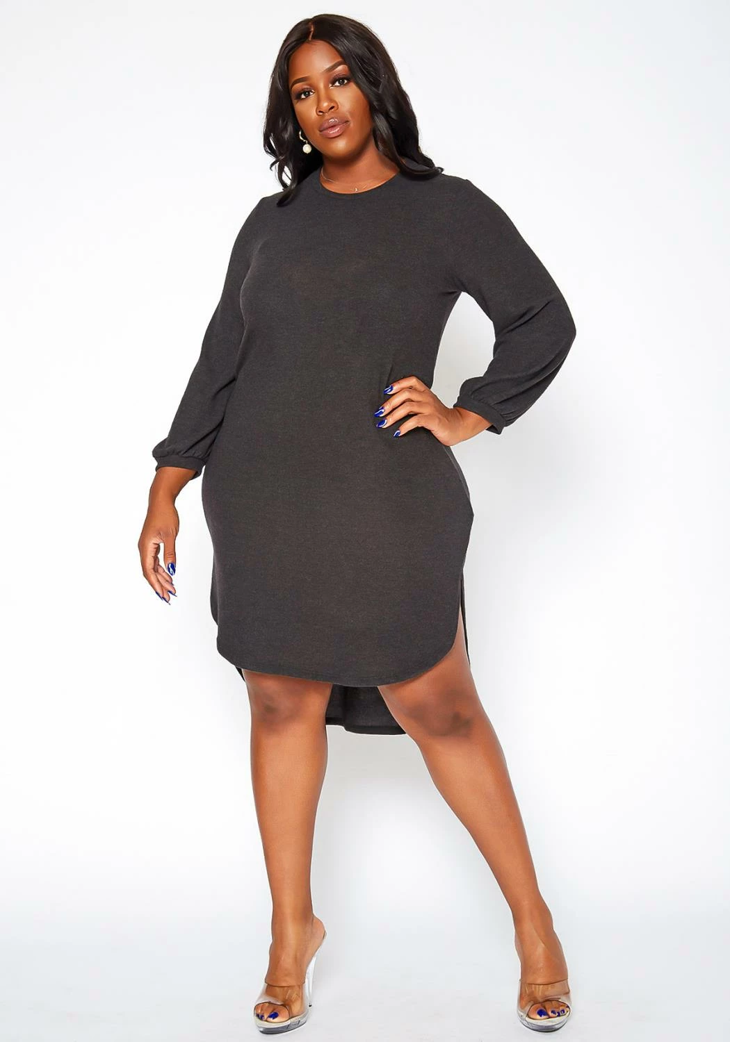 Asoph Plus Size High Low Basic Knit Dress 1 Asoph Plus Size High Low Basic Knit Dress