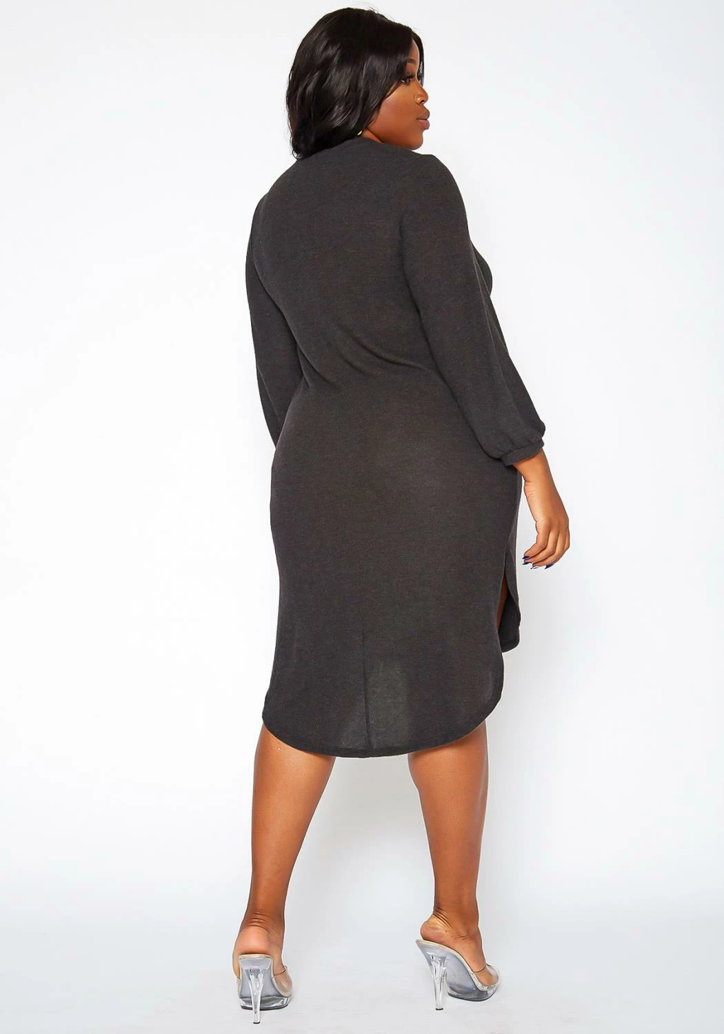 Asoph Plus Size High Low Basic Knit Dress 4 Asoph Plus Size High Low Basic Knit Dress - Image 4