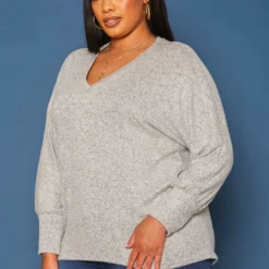 Plus Size Basic V Neck Knit Sweater -Radiant Drape Sales 2018413 261 2