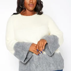 Asoph Plus Size Color Splice Fuzzy Knit Sweater