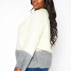 Asoph Plus Size Color Splice Fuzzy Knit Sweater -Radiant Drape Sales 2018415 135 2