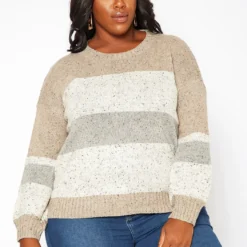 Asoph Plus Size Color Splice Cable Knit Sweater