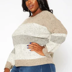 Asoph Plus Size Color Splice Cable Knit Sweater -Radiant Drape Sales 2018416 118 2