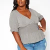 Asoph Plus Size Smocked V Neck Top