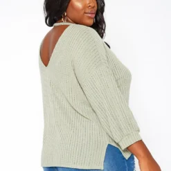 Asoph Plus Size Waffle Knit Open Back Sweater -Radiant Drape Sales 2018421 125 3