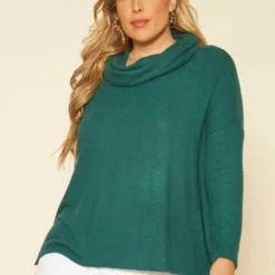 Plus Size Cowl Neck Knit Sweater