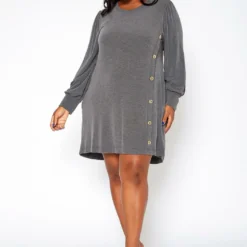 Asoph Plus Size Button Hem Flare Mini Dress