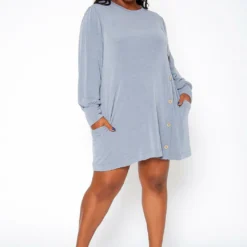 Asoph Plus Size Button Hem Flare Mini Dress