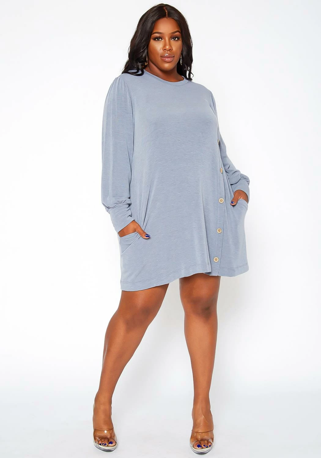 Asoph Plus Size Button Hem Flare Mini Dress 1 Asoph Plus Size Button Hem Flare Mini Dress