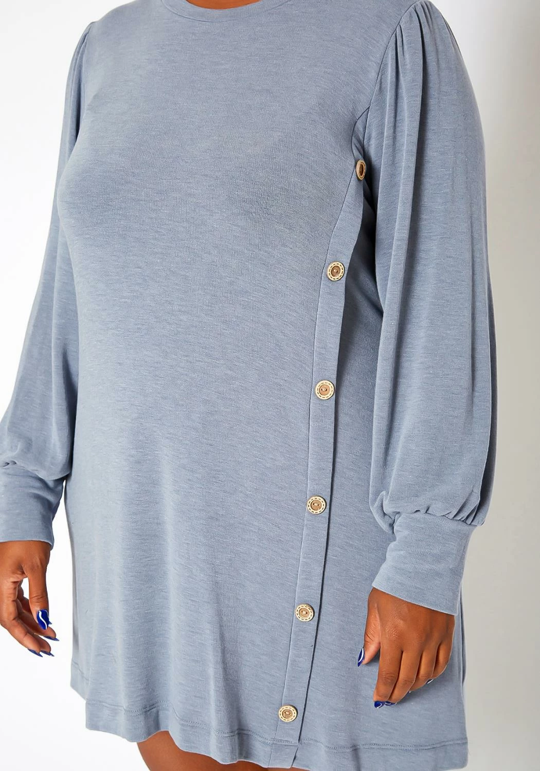 Asoph Plus Size Button Hem Flare Mini Dress 5 Asoph Plus Size Button Hem Flare Mini Dress - Image 5