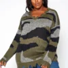 Asoph Plus Size Camo Print Distresses Sweater