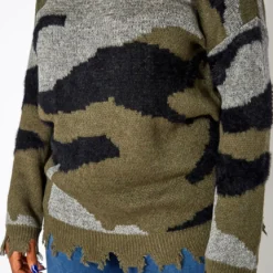 Asoph Plus Size Camo Print Distresses Sweater -Radiant Drape Sales 2018425 354 4