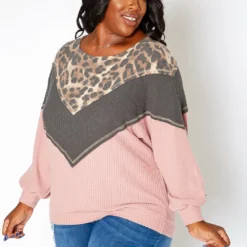 Asoph Plus Size Color Block Waffle Knit Sweater