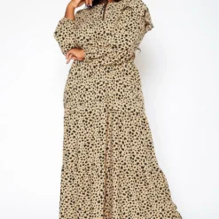 Asoph Plus Size Spotted Print Flare Maxi Dress