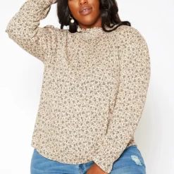 Asoph Plus Size Floral Print Long Sleeve Top