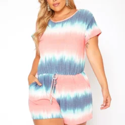 Asoph Plus Size Gradient Tie Dye Lounge Romper