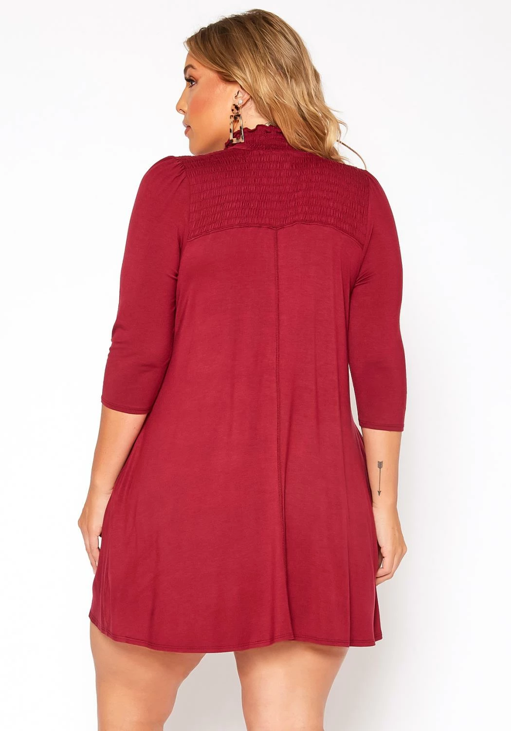 Asoph Plus Size Smocked Detail Mock Neck Mini Dress 4 Asoph Plus Size Smocked Detail Mock Neck Mini Dress - Image 4