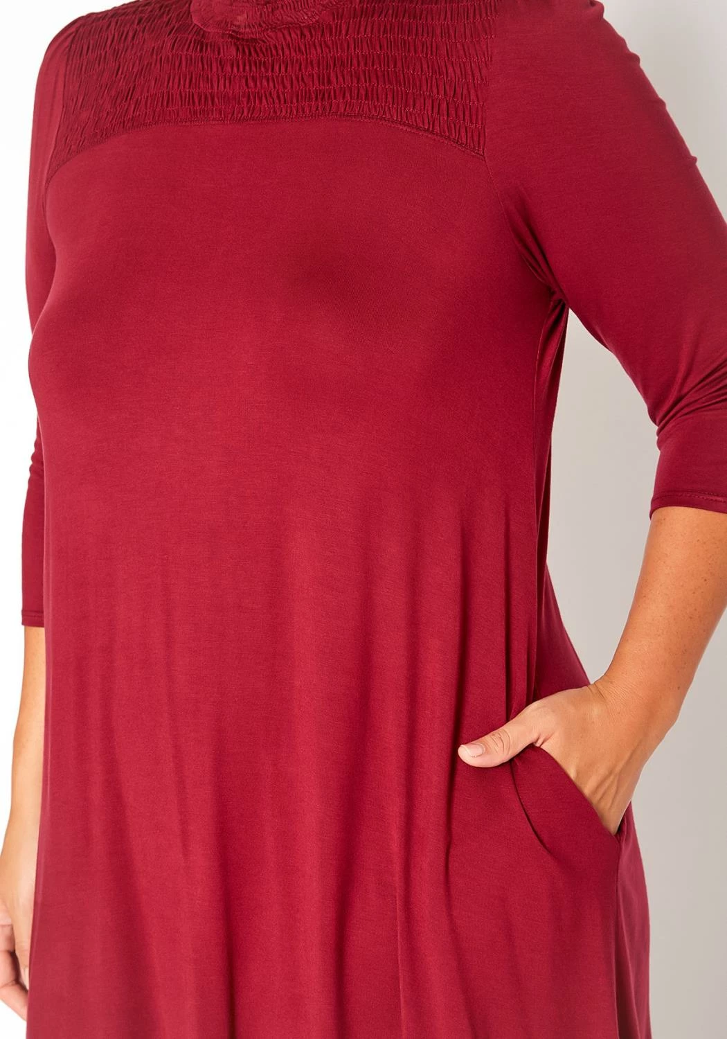 Asoph Plus Size Smocked Detail Mock Neck Mini Dress 5 Asoph Plus Size Smocked Detail Mock Neck Mini Dress - Image 5