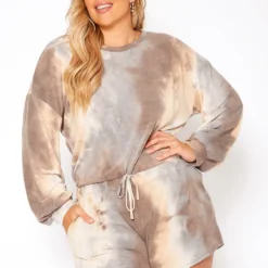 Plus Size Subtle Tie Dye Two Piece Set