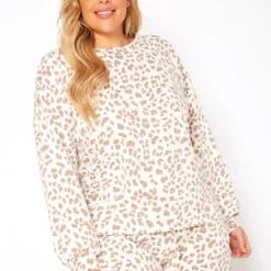 Asoph Plus Size Nude Leopard Print Two Piece Set