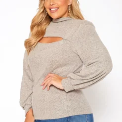 Plus Size Keyhole Front Mock Neck Knit Top -Radiant Drape Sales 2018503 115 2