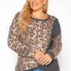 Asoph Plus Size Leopard Splice Knit Sweater