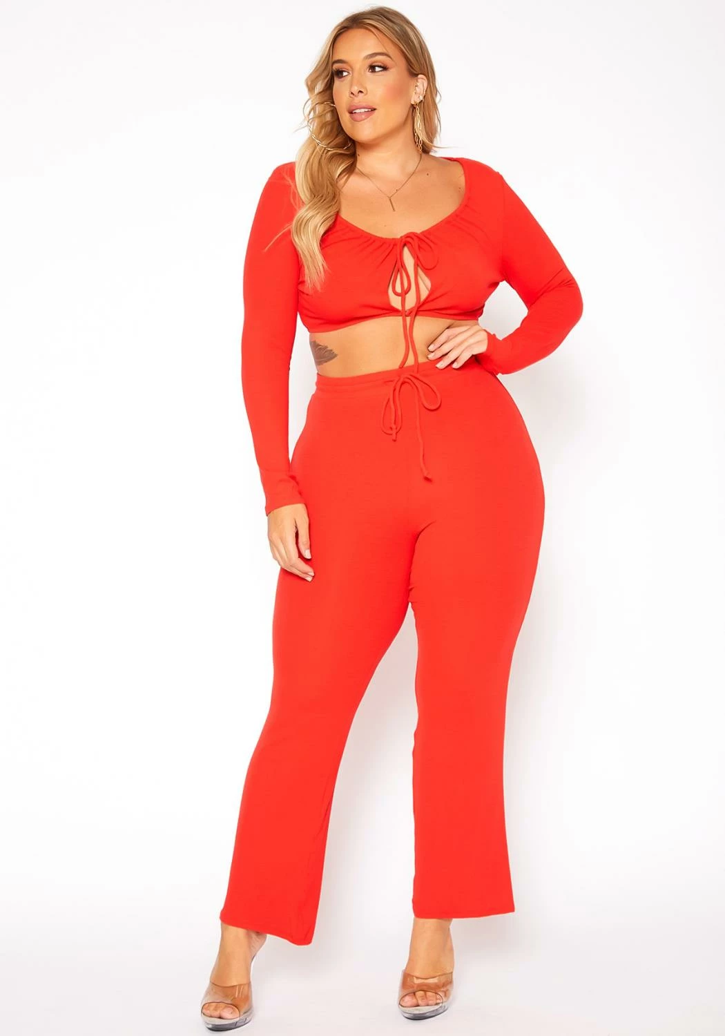 Asoph Plus Size Ribbed Knit Crop Top & Pants Set 2 Asoph Plus Size Ribbed Knit Crop Top & Pants Set - Image 2